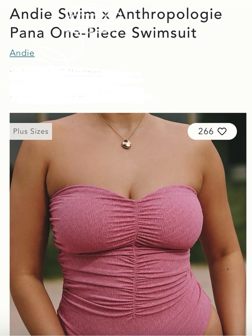 Andie Strapless Ruched One-Piece Swimsuit in Dusty Pink